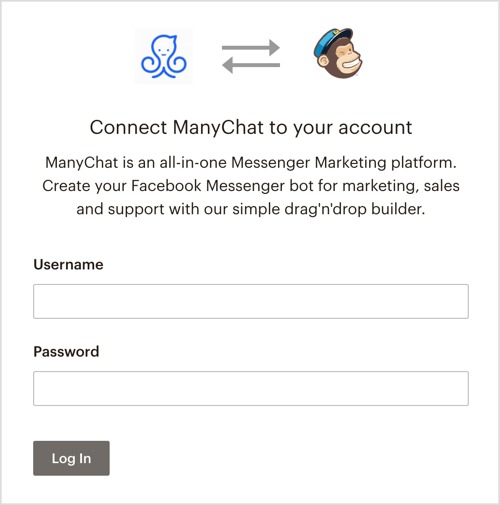 Melden Sie sich über ManyChat in Ihrem MailChimp-Konto an.