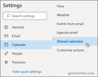 Option für freigegebene Kalender in Outlook