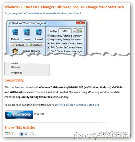 Windows 7 Orb Changer starten
