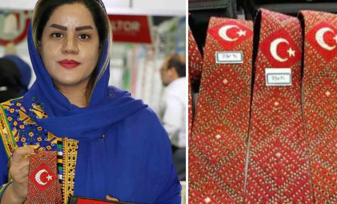 Türkiye-Liebe von einer iranischen Frau! Seine Liebe zum Halbmond und Stern zeigte er mit der Krawatte und dem Portemonnaie, die er bestickte