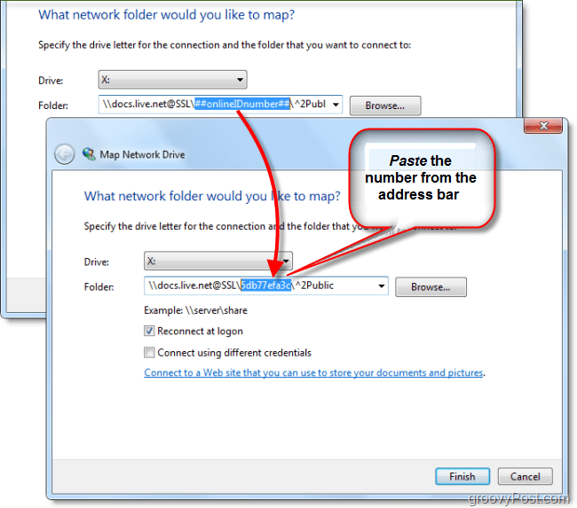 Fügen Sie Ihre Windows Live-ID in das Karten-Netzwerklaufwerk ein