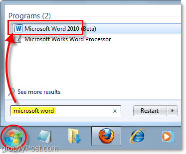 Starten Sie Microsoft Word 2010 in Windows 7