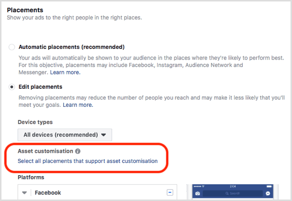 Tool zur Anpassung von Facebook-Placement-Assets