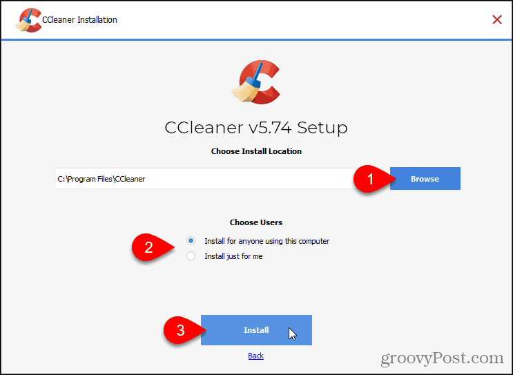 Klicken Sie auf Installieren, um CCleaner zu installieren