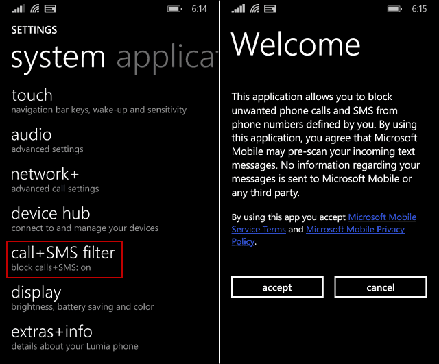 Blockieren Sie unerwünschte Telefonanrufe und SMS unter Windows Phone 8.1