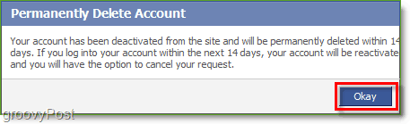 Sie müssen 14 Tage warten, nachdem Sie die Löschung Ihres Facebook-Kontos bestätigt haben