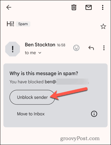 Entsperren Sie einen blockierten Absender in der mobilen Gmail-App