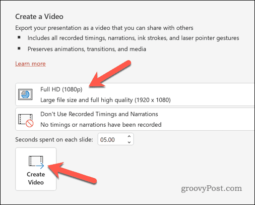 PowerPoint-Export als Videooptionen