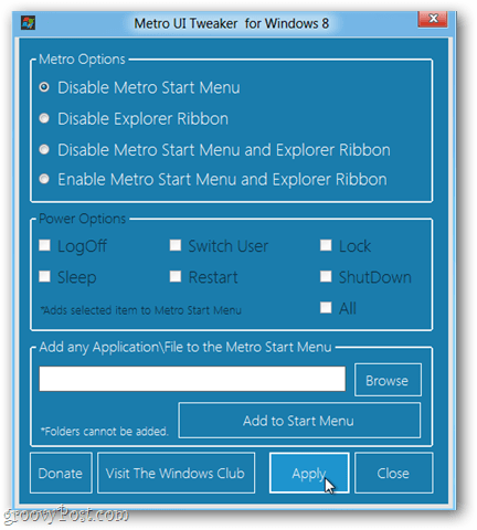 Führen Sie den Metro UI Tweaker für Windows 8 aus