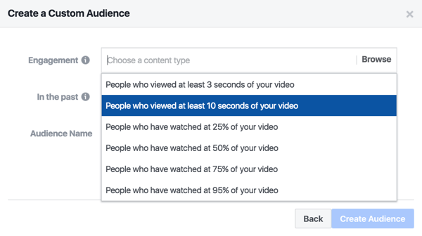 Verstärken Sie Videoinhalte mit einer Facebook-Anzeige, die sich an Personen richtet, die mindestens 10 Sekunden der Show gesehen haben.