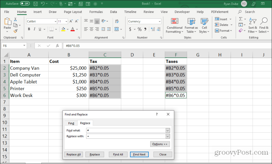 Formel in Excel suchen und ersetzen