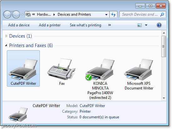 Anzeigen des Dialogfelds "Geräte und Drucker" in Windows 7