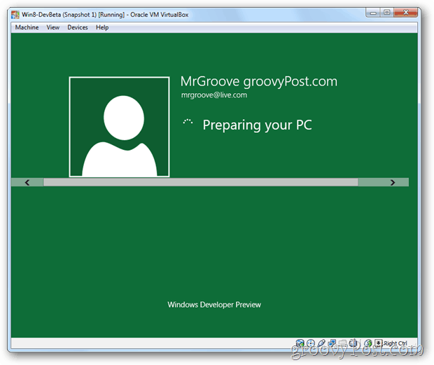 VirtualBox Windows 8-Setup zur Vorbereitung des Desktops