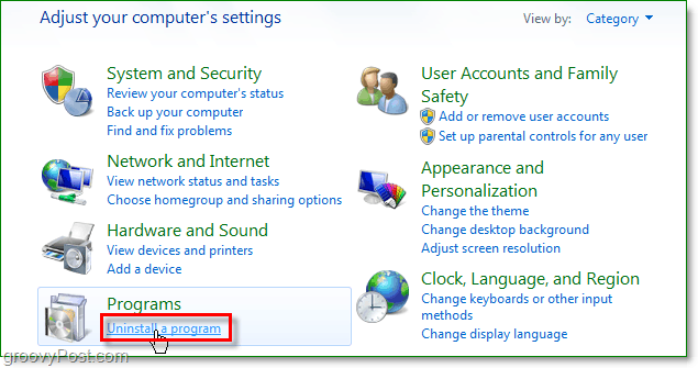 Klicken Sie auf Programm deinstallieren, um mit dem Entfernen fortzufahren, dh von Windows 7
