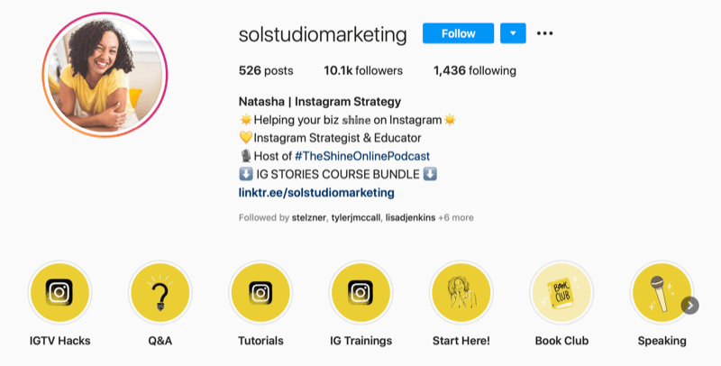Screenshot von Sol Studio Marketing Instagram Account Bio