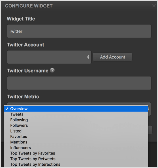Cyfe konfiguriert das Twitter-Widget