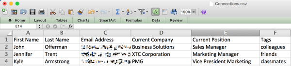 Linkedin-Verbindungen CSV-Datei