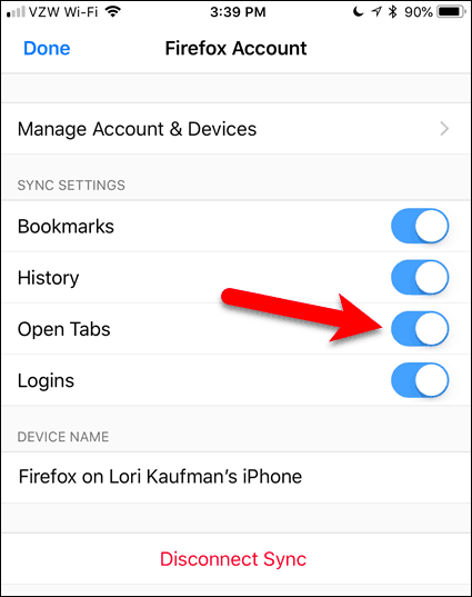Aktivieren Sie Open Tabs in Firefox für iOS