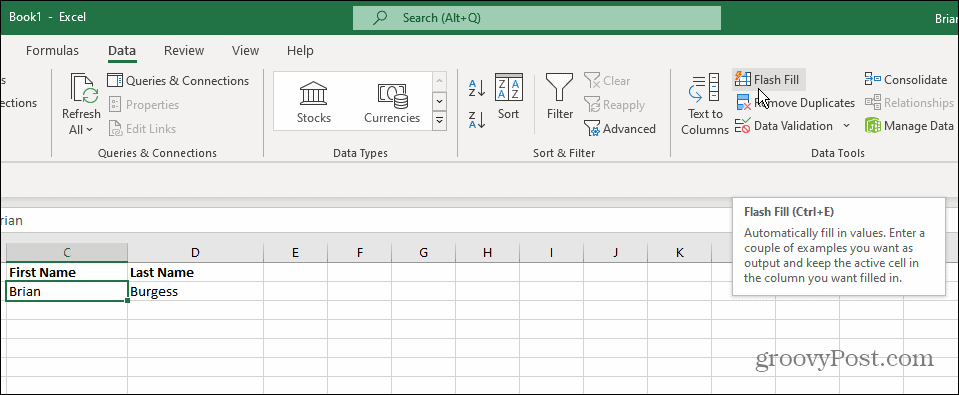 Datentools Flash Fill Excel