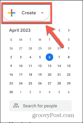 Screenshot der Google Kalender-Schaltfläche zum Erstellen