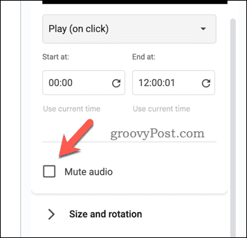 Stummschalten des Tons eines Videos in Google Slides