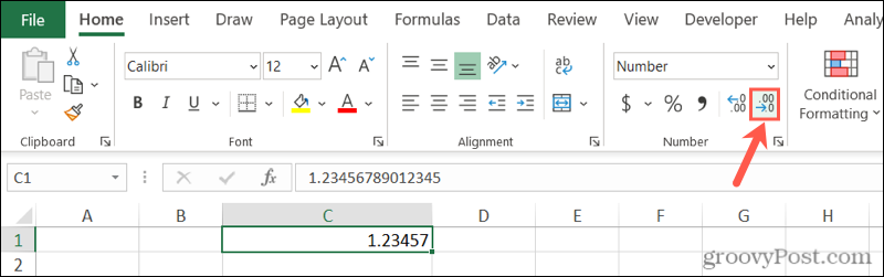 Dezimalschaltfläche in Excel verringern