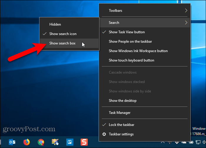 Suchfeld Taskleisteneinstellung in Windows 10 anzeigen