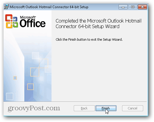 Outlook.com Outlook Hotmail Connector - Klicken Sie auf Fertig stellen