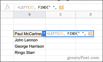 Verwenden der FINDEN-Funktion in Google Sheets