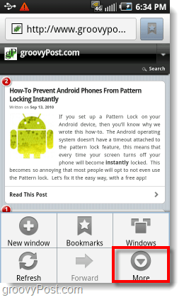 Zugriff auf das Menü "Mehr" im Android-Browser