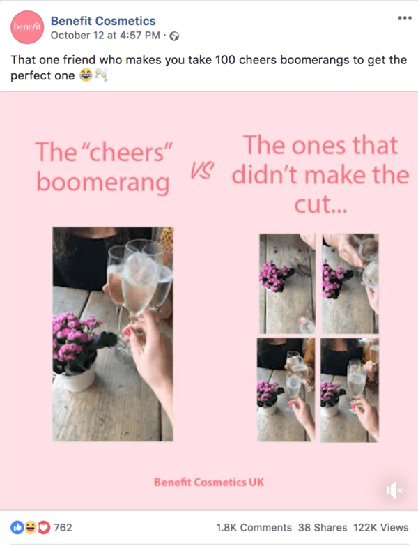 Beispiel eines lustigen Facebook-Posts von Benefit Cosmetics.