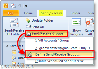 Outlook 2010 Screenshot - Gruppen senden und empfangen - Gruppen definieren