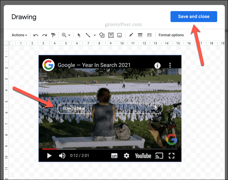 Abspielen eines YouTube-Videos in einer Google Docs-Zeichnung