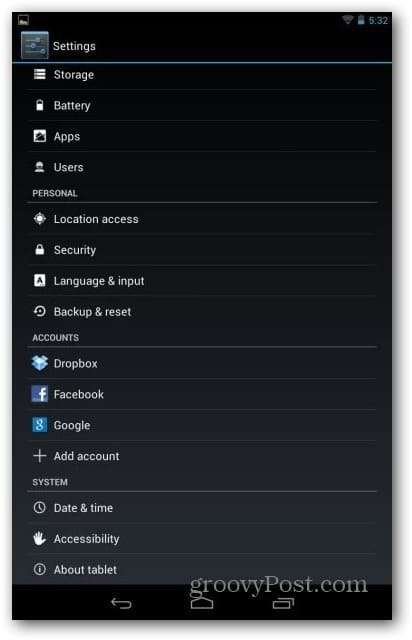 Nexus 7-Benutzerkonten - Benutzereinstellungen