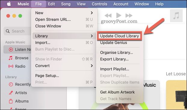 Aktualisieren der Apple Music Cloud-Sammlung in der Mac Music App