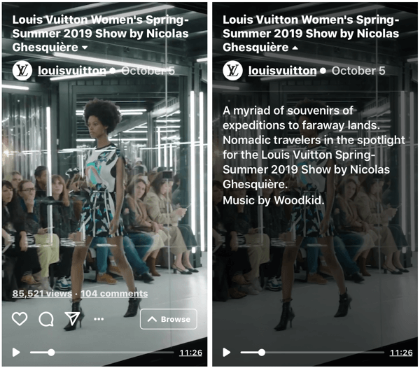 Beispiel für die IGTV-Show von Louis Vuitton für die Frühjahr-Sommer-Modenschau 2019 für Frauen.