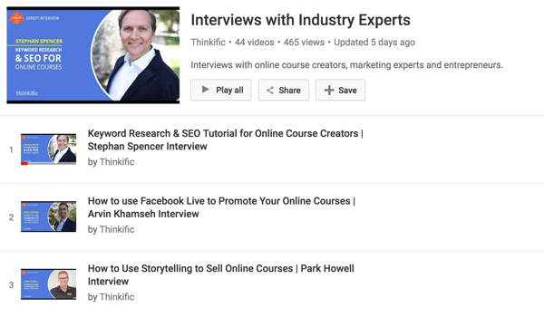 Der YouTube-Kanal von Thinkific bietet eine Reihe von Interviews mit Online-Kurserstellern.