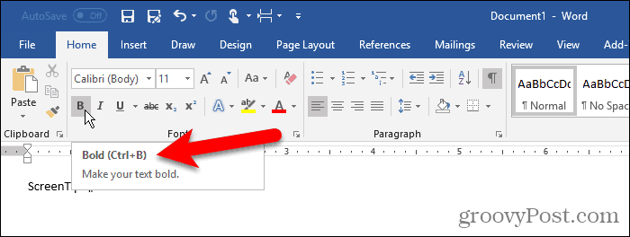 Tastenkombinationen in einer QuickInfo in Word