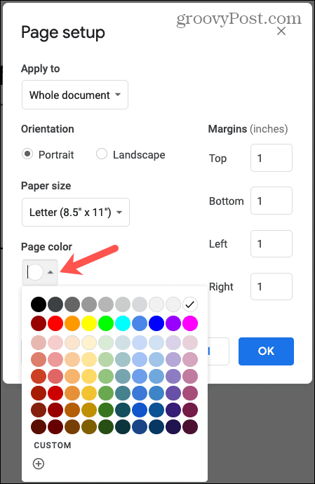 Google Docs-Seitenfarbe