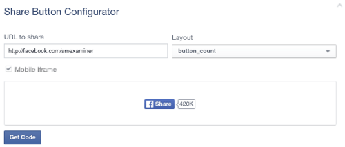 Facebook-Share-Button auf Facebook-Seite eingestellt