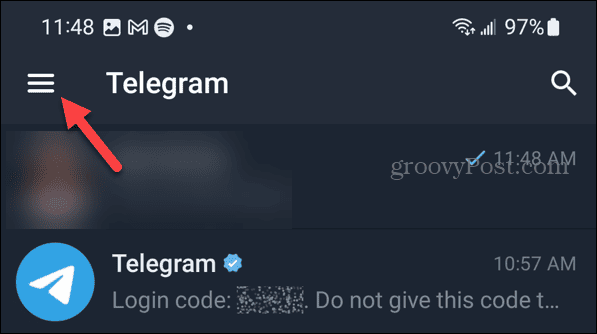 Menüschaltfläche bei Telegram auf Android