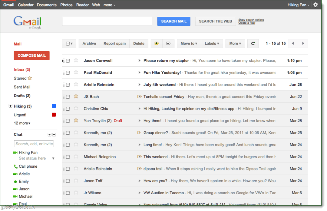 Google Mail-Posteingang, Vorschau-Thema