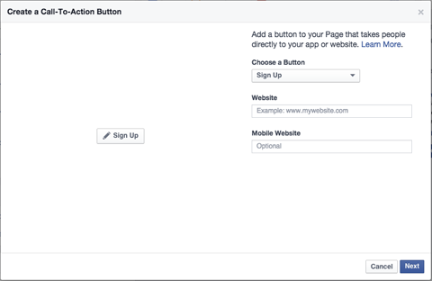 Facebook-Seite Call-to-Action-Button