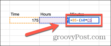 Google Sheets minus 60-facher Quotient