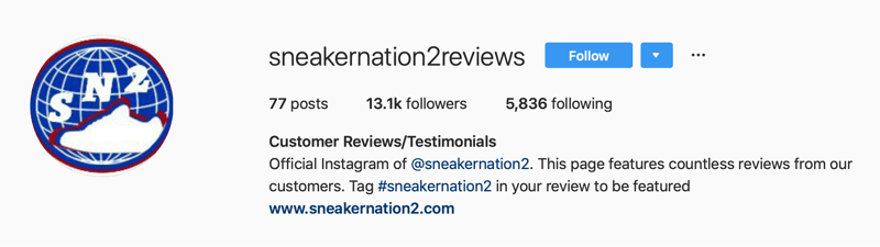 sekundärer Instagram-Account für SneakerNation2-Bewertungen