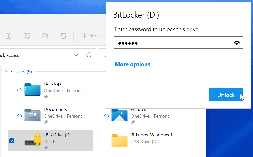 Geben Sie das Kennwort für das BitLocker-verschlüsselte Laufwerk ein