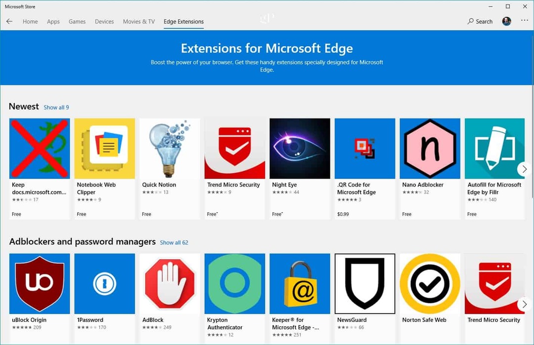 Microsoft Store Edge-Erweiterungen