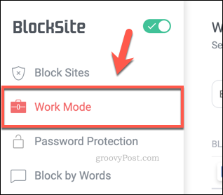 Die Registerkarte BlockSite-Arbeitsmodus
