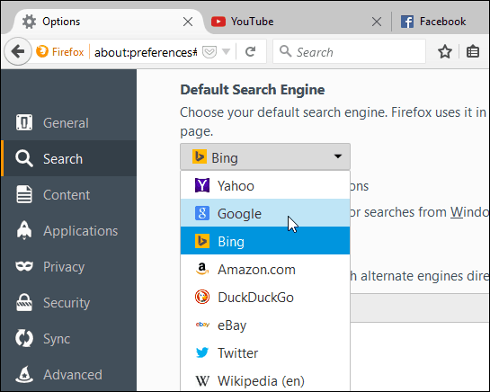 Stellen Sie Search Engine Firefox ein