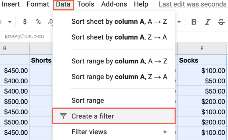 Erstellen Sie einen Filter in Google Sheets
